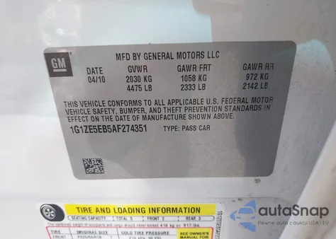 2010 Chevrolet Malibu Ltz from USA, damaged, VIN 1G1ZE5EB5AF274351